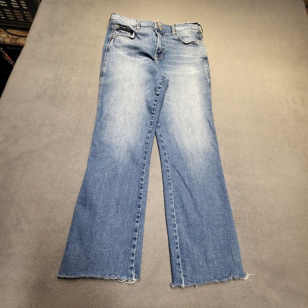 Old Navy Jeans Womens 8 Blue Flare Leg Ankle Distressed Denim Stretch